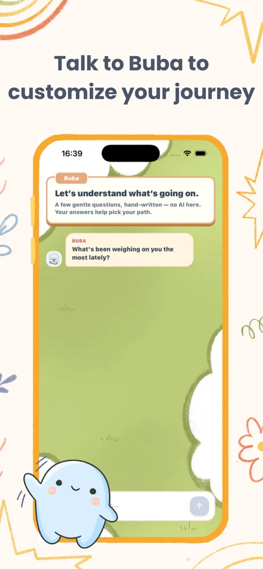 Buba app screenshot: Talk to Buba to customize your journey