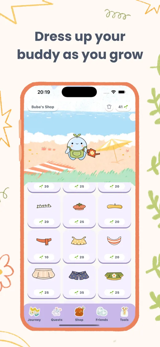 Buba app screenshot: Dress up your buddy as you grow